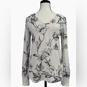 WHBM Floral Print Long Sleeve V-Neck Tunic Top | XS